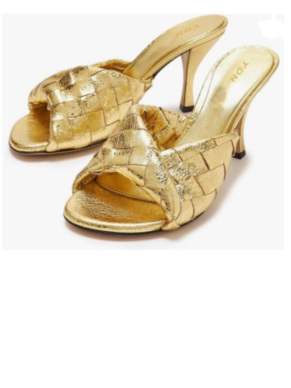 Ydn Gold Open Toe Checkered Pretty High Spool Heels Slide Sandals Slip On Mules